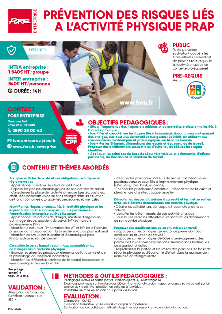 découvrez l'importance de la formation prap (prévention des risques liés à l'activité professionnelle) en entreprise. cette formation joue un rôle crucial dans la sécurité des employés, la prévention des accidents et l'amélioration des conditions de travail, tout en contribuant à une culture de santé au sein de votre organisation.